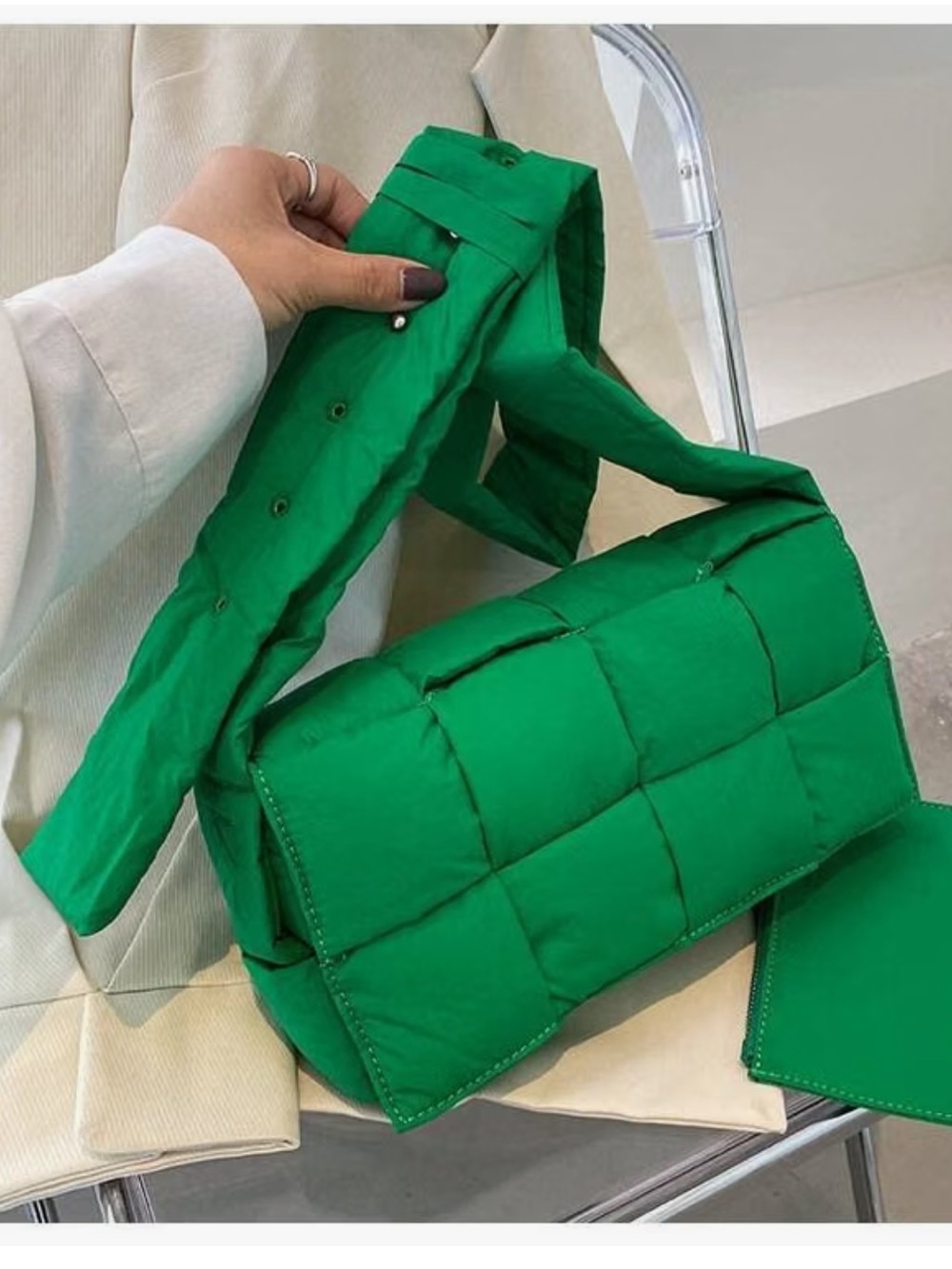 Green puffer crossbody bag